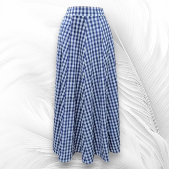 Gingham Maxi Skirt High Waist A-Line with Pockets - Picture 2 of 7